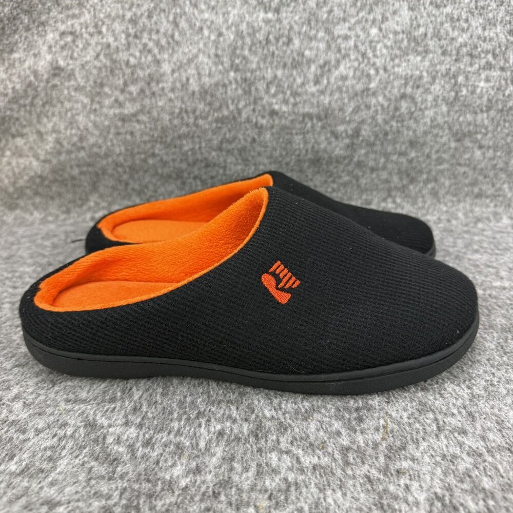 ✅Mens 7-8 Rockdove Slippers Black & Orange Memory Foam Comfort Sole Hunting/camp